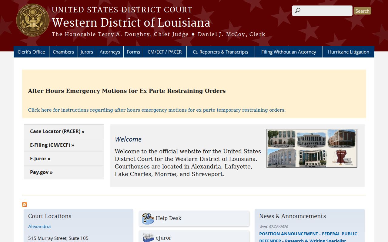 Western District of Louisiana official federal court website