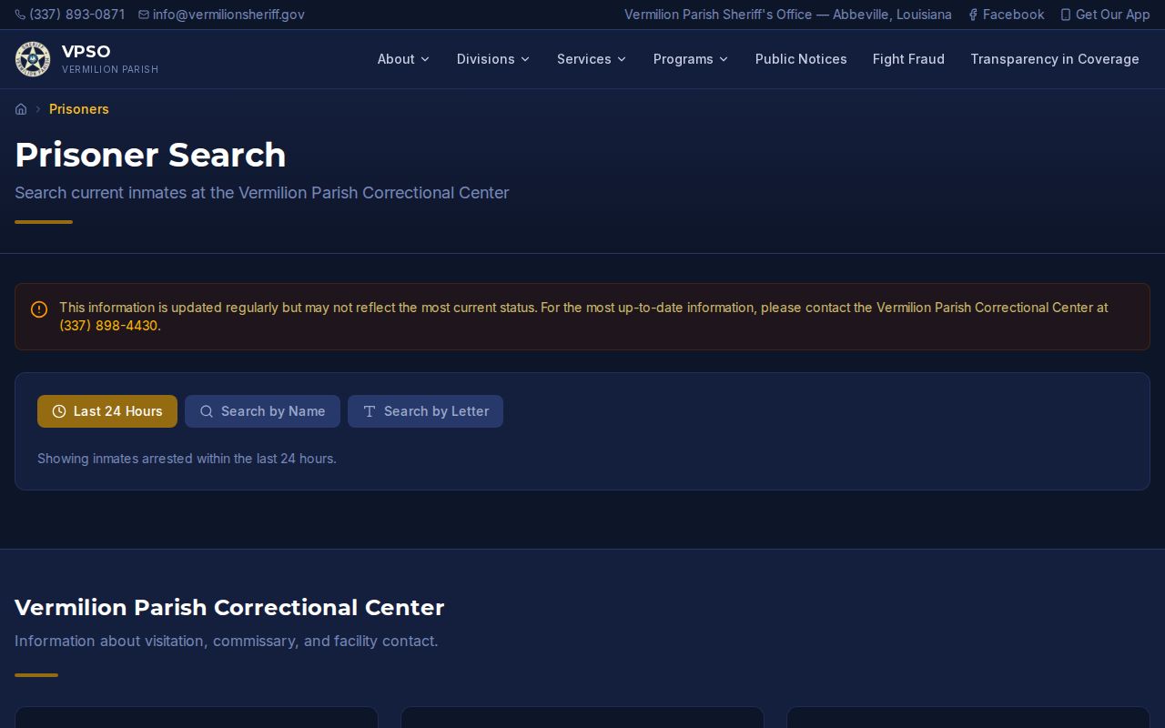 Vermilion Parish arrest record prisoner search tabs