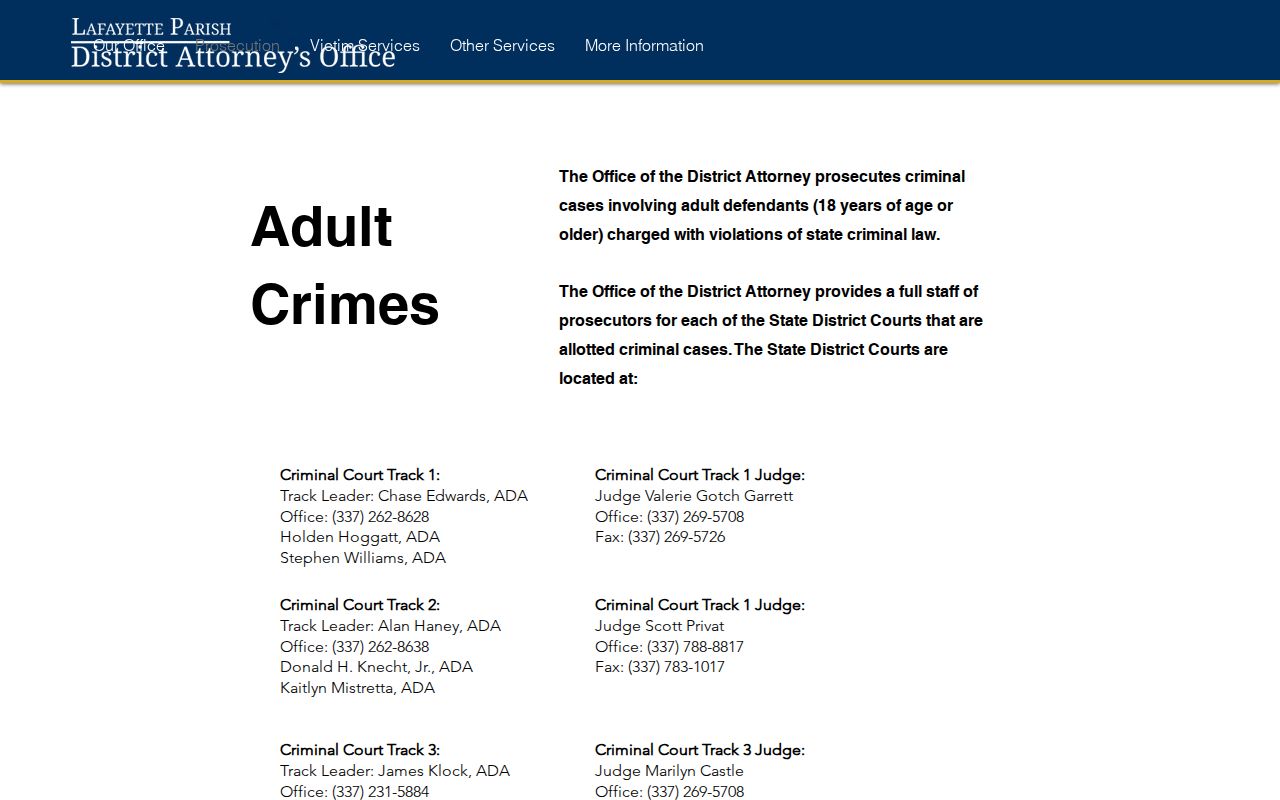 Vermilion Parish criminal court record source for the district attorney adult crimes division