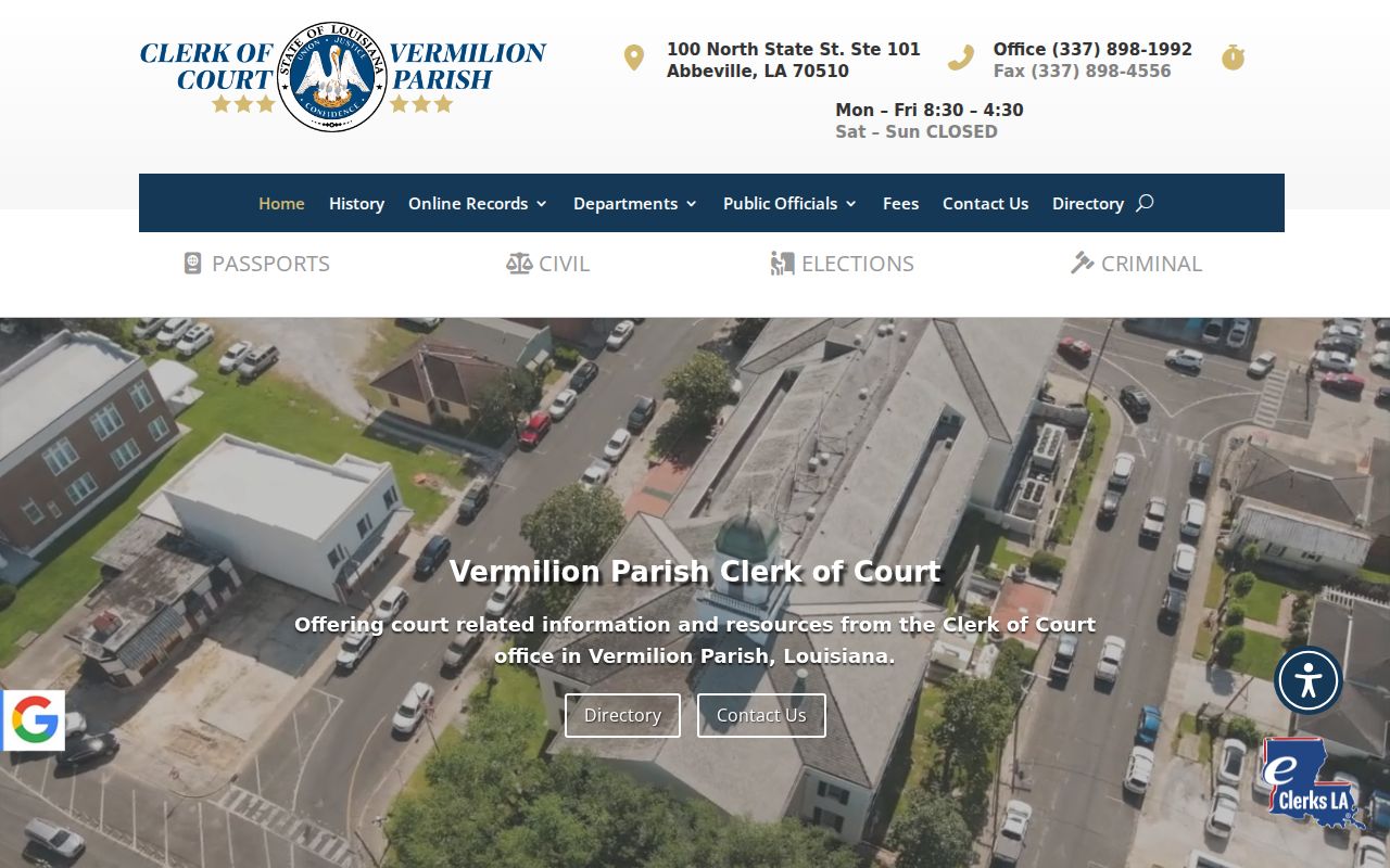 Vermilion Parish criminal court record Clerk courthouse and contact page