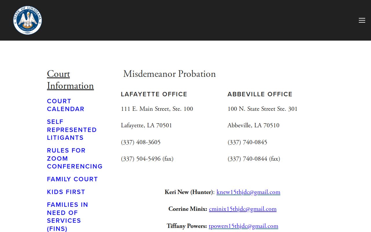 15th Judicial District Court misdemeanor probation resource