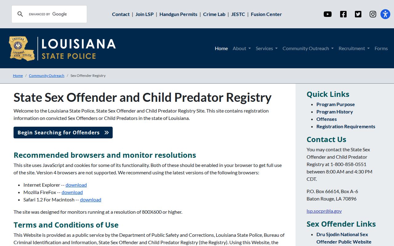 Vermilion Parish sex offender registry information and Louisiana State Police warning